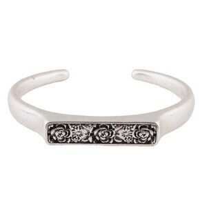 LUCKY BRAND SILVERTONE RAISED CUTOUT FLOWER DESIGN CUFF BRACELET SIGNED